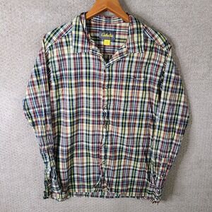 Cabelas Shirt Mens L Blue Red Yellow Plaid Long Sleeve Button Up Cotton‎ Casual
